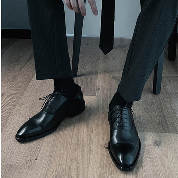 Pantofi de damă din piele pentru bărbați, cu vârf pătrat, stil britanic, Oxford, Derby, pantofi casual, triplu comun, pantofi de afaceri, rochii de nuntă pentru bărbați