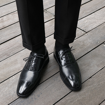 Ανδρικά Δερμάτινα Παπούτσια Oxford Derby με Τετράγωνη Μύτη, Βρετανικού Στυλ, Καθημερινό Τριπλό Φόρεμα για Επιχειρήσεις, Ανδρικά Νυφικά Παπούτσια