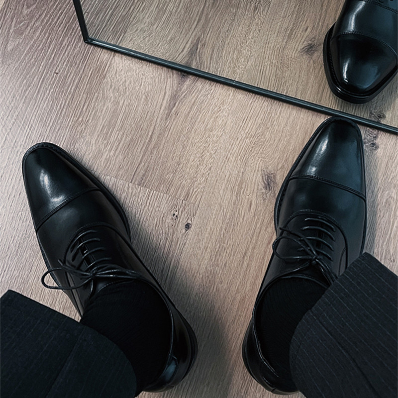 Pantofi de damă din piele pentru bărbați, cu vârf pătrat, stil britanic, Oxford, Derby, pantofi casual, triplu comun, pantofi de afaceri, rochii de nuntă pentru bărbați