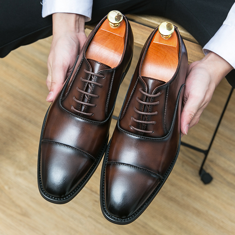 Pantofi de damă din piele pentru bărbați, cu vârf pătrat, stil britanic, Oxford, Derby, pantofi casual, triplu comun, pantofi de afaceri, rochii de nuntă pentru bărbați