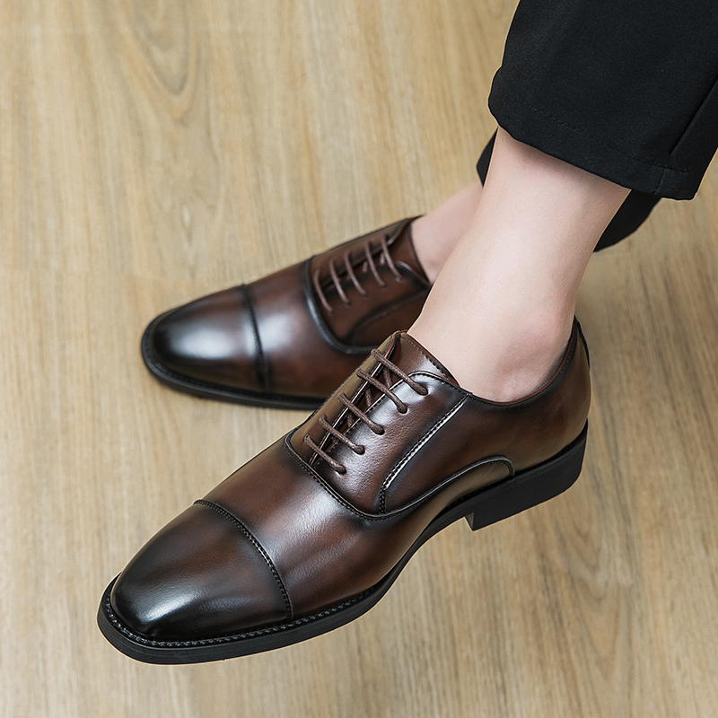 Pantofi de damă din piele pentru bărbați, cu vârf pătrat, stil britanic, Oxford, Derby, pantofi casual, triplu comun, pantofi de afaceri, rochii de nuntă pentru bărbați