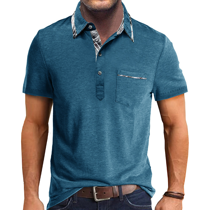 Tricou polo cu mânecă scurtă și rever pentru bărbați, vara 2024, pentru comerț exterior, tricou polo cu imprimeu transfrontalier, în carouri