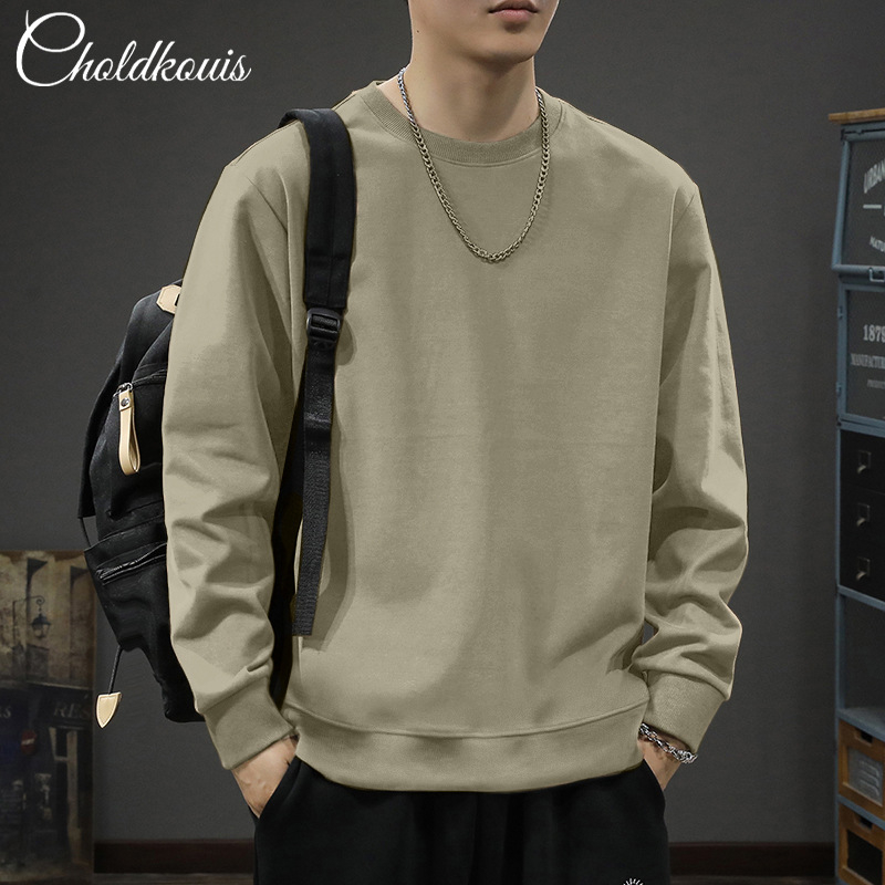 Тежък американски стил ретро чисто черен суитшърт с кръгло деколте за мъже, пролетно-есенен нов висок клас модерен марков свободен ежедневен яке