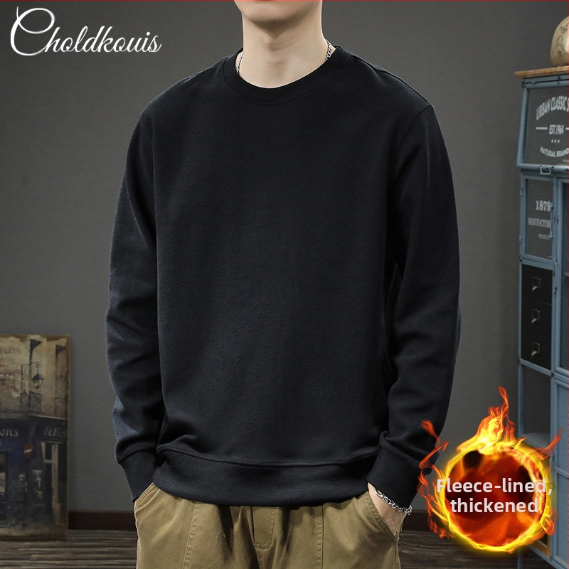 Тежък американски стил ретро чисто черен суитшърт с кръгло деколте за мъже, пролетно-есенен нов висок клас модерен марков свободен ежедневен яке