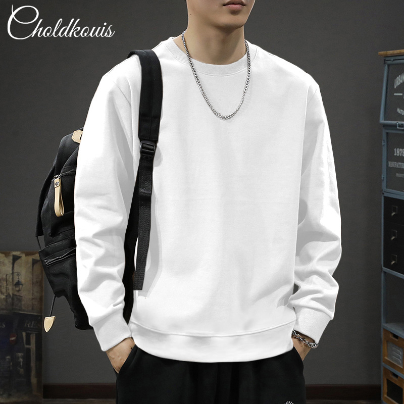 Тежък американски стил ретро чисто черен суитшърт с кръгло деколте за мъже, пролетно-есенен нов висок клас модерен марков свободен ежедневен яке