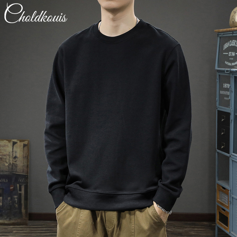 Тежък американски стил ретро чисто черен суитшърт с кръгло деколте за мъже, пролетно-есенен нов висок клас модерен марков свободен ежедневен яке