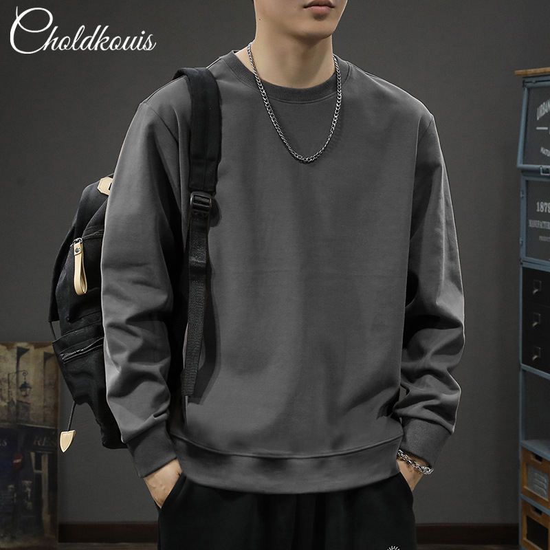 Тежък американски стил ретро чисто черен суитшърт с кръгло деколте за мъже, пролетно-есенен нов висок клас модерен марков свободен ежедневен яке