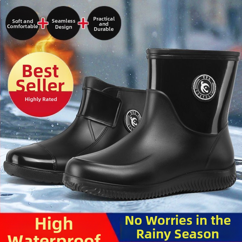 Мъжки гумени ботуши за възрастни, водоустойчиви, неплъзгащи се, къси, с дебело дъно, устойчиви на износване, гумени обувки за кухня, автомивка, храна за вкъщи