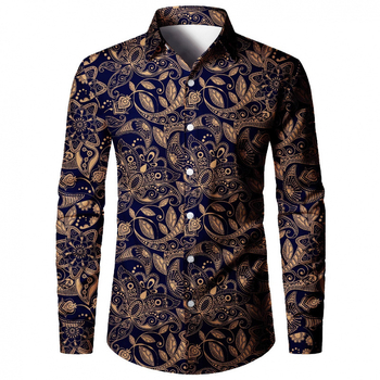 Tricou bărbătesc cu imprimeu digital 3D, model floral cu flori de caju, cu mânecă lungă, vânzare directă din fabrică, tendință de design 2025