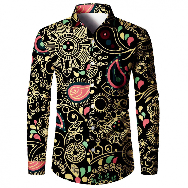 Tricou bărbătesc cu imprimeu digital 3D, model floral cu flori de caju, cu mânecă lungă, vânzare directă din fabrică, tendință de design 2025