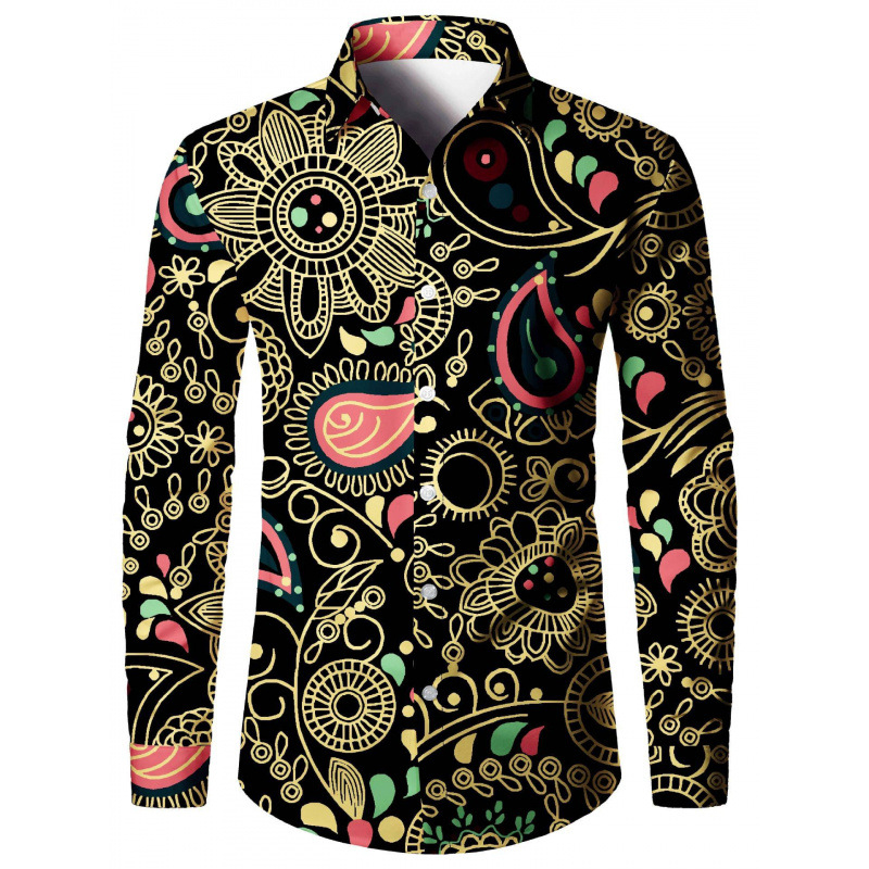 Tricou bărbătesc cu imprimeu digital 3D, model floral cu flori de caju, cu mânecă lungă, vânzare directă din fabrică, tendință de design 2025