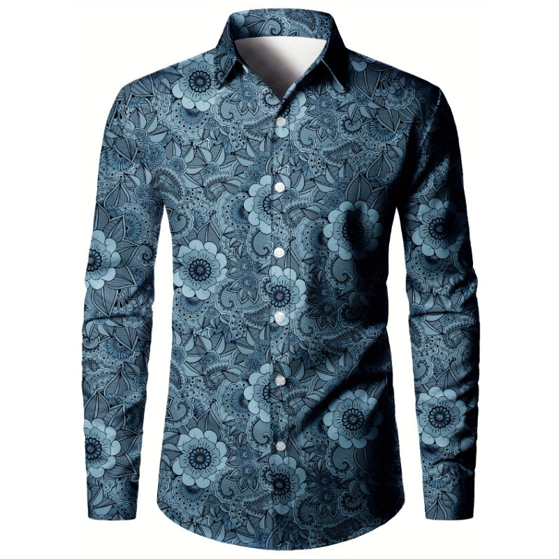 Tricou bărbătesc cu imprimeu digital 3D, model floral cu flori de caju, cu mânecă lungă, vânzare directă din fabrică, tendință de design 2025