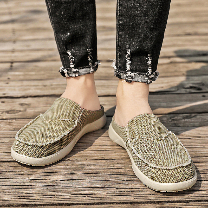 [Vânzare fierbinte transfrontalieră] Papuci de vară pentru bărbați, cu jumătate de tragere, ușori și respirabili, fără alunecare, supraîncărcați, casual, de dimensiuni mari, din pânză