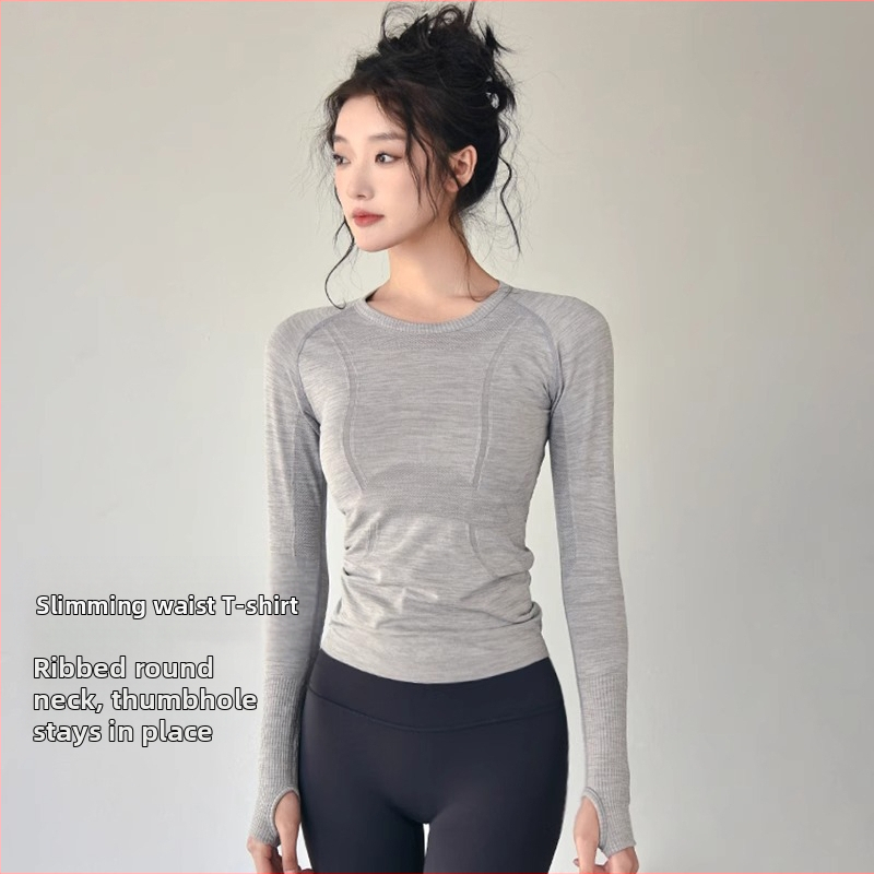 25 спортни топа за жени, есенен и зимен стил, слим крой, кръгло деколте, бързосъхнещи дрехи за йога, бягане, дишащи дрехи за фитнес, дълги ръкави