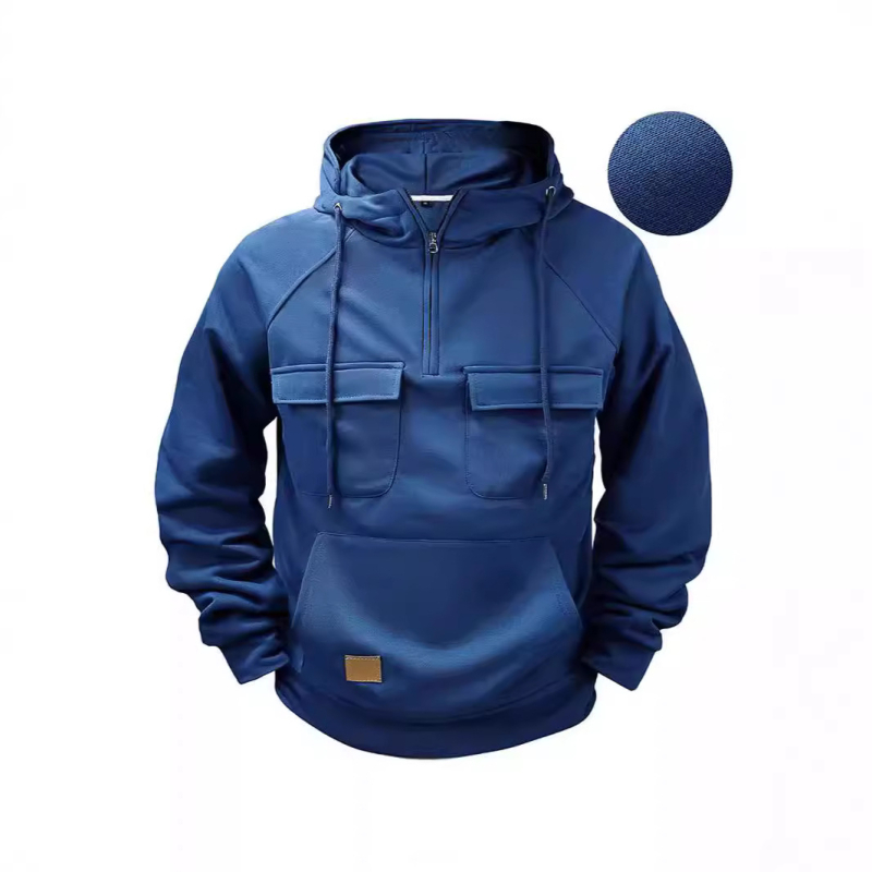 Bărbați noi, de primăvară și toamnă, cu glugă, culoare solidă, hanorac, sporturi europene și americane pentru tineri, cu buzunare multiple, din piele, îmbrăcăminte de lucru, hanorac