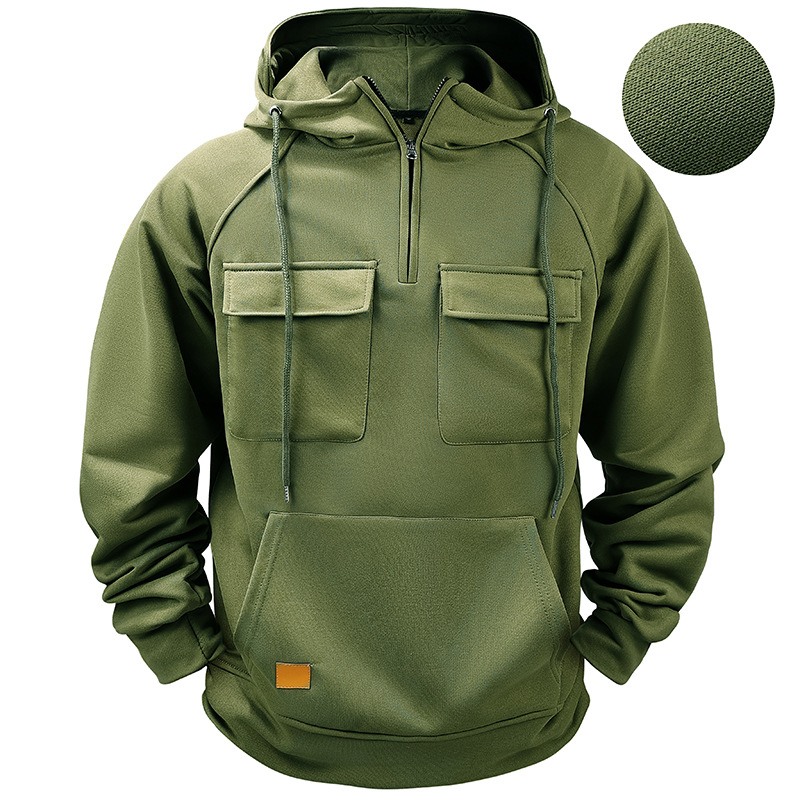 Bărbați noi, de primăvară și toamnă, cu glugă, culoare solidă, hanorac, sporturi europene și americane pentru tineri, cu buzunare multiple, din piele, îmbrăcăminte de lucru, hanorac