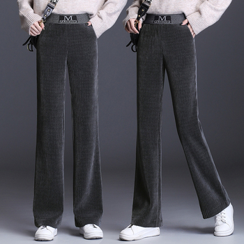 Дамски панталон от кадифе с широки крачоли и висока талия, прави панталони, есен и зима 2024, нови универсални свободни дамски панталони, ежедневни панталони с драпе