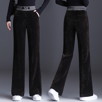 Дамски панталон от кадифе с широки крачоли и висока талия, прави панталони, есен и зима 2024, нови универсални свободни дамски панталони, ежедневни панталони с драпе