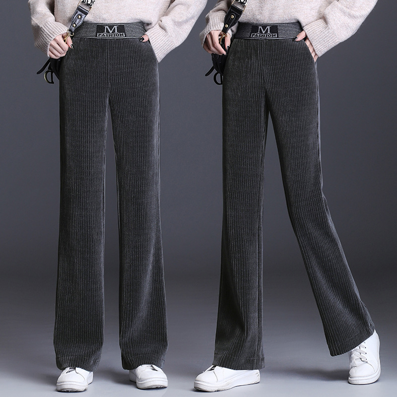 Dámske manšestrové nohavice so širokými nohavicami, vysoký pás, rovné nohavice, jeseň a zima 2024, nové všestranné voľné dámske nohavice, ležérne nohavice s drapériou