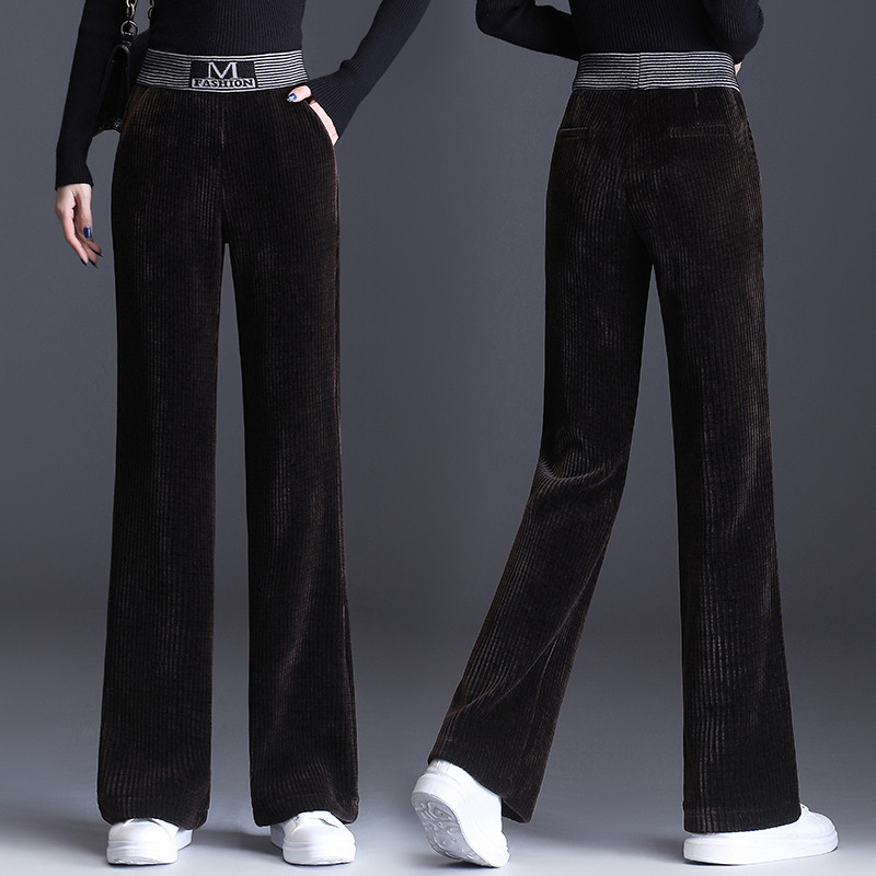 Dámske manšestrové nohavice so širokými nohavicami, vysoký pás, rovné nohavice, jeseň a zima 2024, nové všestranné voľné dámske nohavice, ležérne nohavice s drapériou