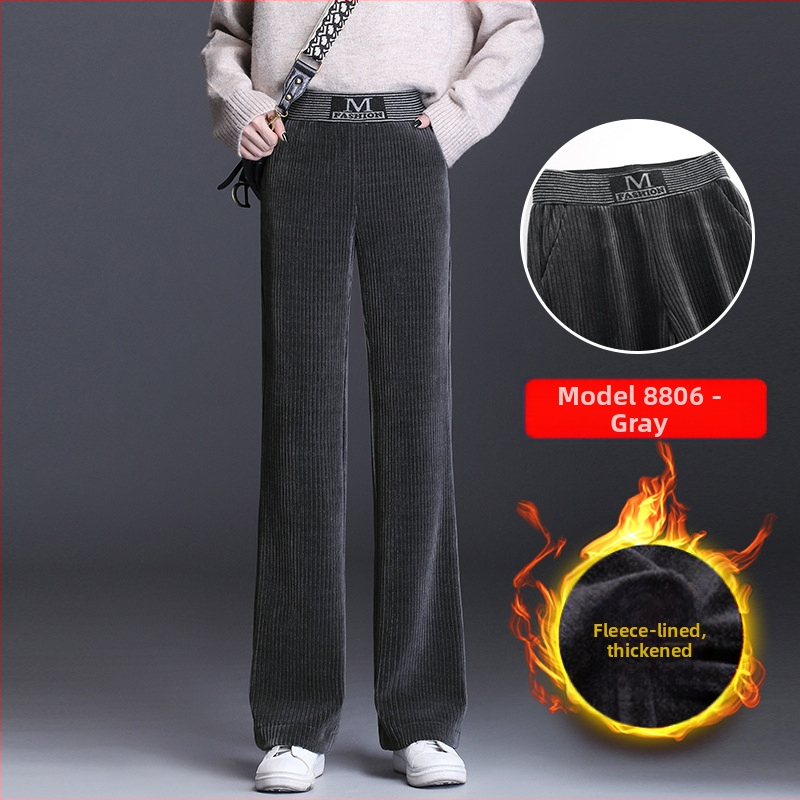 Dámske manšestrové nohavice so širokými nohavicami, vysoký pás, rovné nohavice, jeseň a zima 2024, nové všestranné voľné dámske nohavice, ležérne nohavice s drapériou