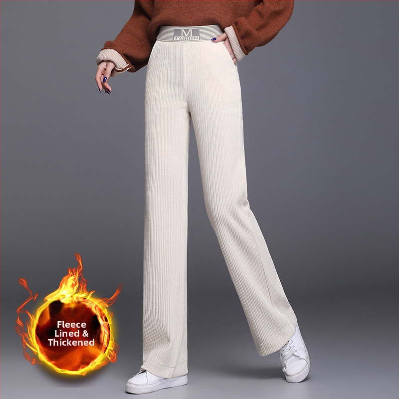 Dámske manšestrové nohavice so širokými nohavicami, vysoký pás, rovné nohavice, jeseň a zima 2024, nové všestranné voľné dámske nohavice, ležérne nohavice s drapériou