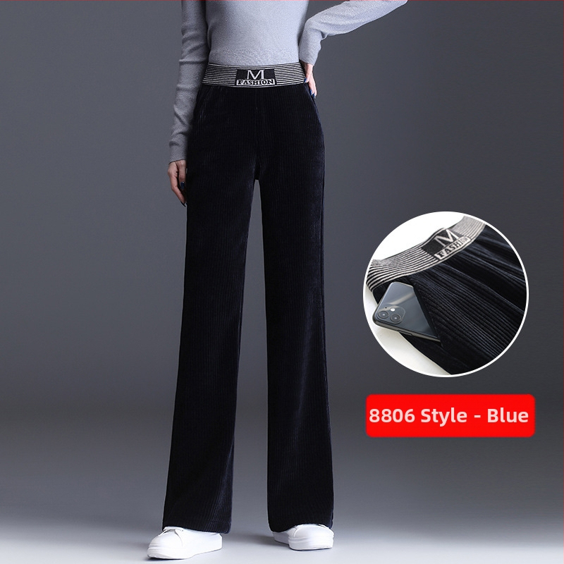 Dámske manšestrové nohavice so širokými nohavicami, vysoký pás, rovné nohavice, jeseň a zima 2024, nové všestranné voľné dámske nohavice, ležérne nohavice s drapériou
