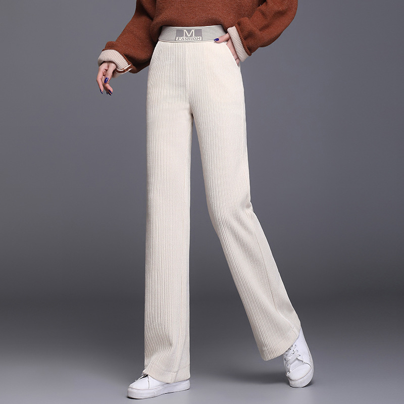 Dámske manšestrové nohavice so širokými nohavicami, vysoký pás, rovné nohavice, jeseň a zima 2024, nové všestranné voľné dámske nohavice, ležérne nohavice s drapériou