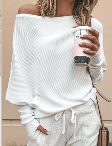 Amazonský cezhraničný jednofarebný pletený pulóver s jedným golierom, európsky a americký voľný pletený top s rukávmi Dolman