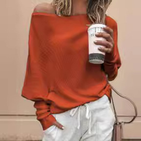 Amazonský cezhraničný jednofarebný pletený pulóver s jedným golierom, európsky a americký voľný pletený top s rukávmi Dolman