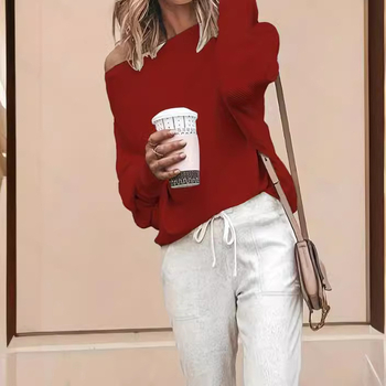 Amazonský cezhraničný jednofarebný pletený pulóver s jedným golierom, európsky a americký voľný pletený top s rukávmi Dolman