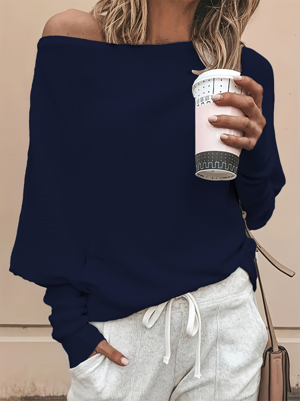 Amazonský cezhraničný jednofarebný pletený pulóver s jedným golierom, európsky a americký voľný pletený top s rukávmi Dolman