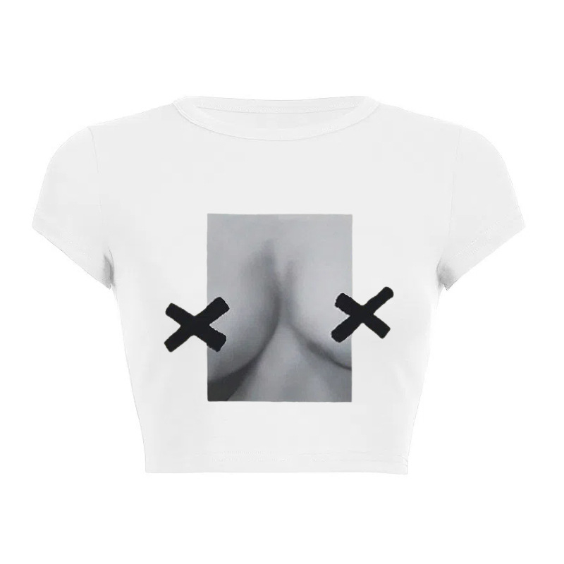 Tricou cu mânecă scurtă, stil american, sexy, cu litere Spice, imprimat, cu guler rotund, buric, slim-fit, subțire, umăr T-shirt