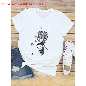Tricou Dandelion pentru femei, stil european și american, cu mânecă scurtă, casual, de zi cu zi, top pentru femei, Dandelion, cu mânecă scurtă, mărime europeană