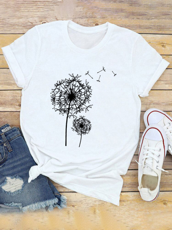 Tricou Dandelion pentru femei, stil european și american, cu mânecă scurtă, casual, de zi cu zi, top pentru femei, Dandelion, cu mânecă scurtă, mărime europeană