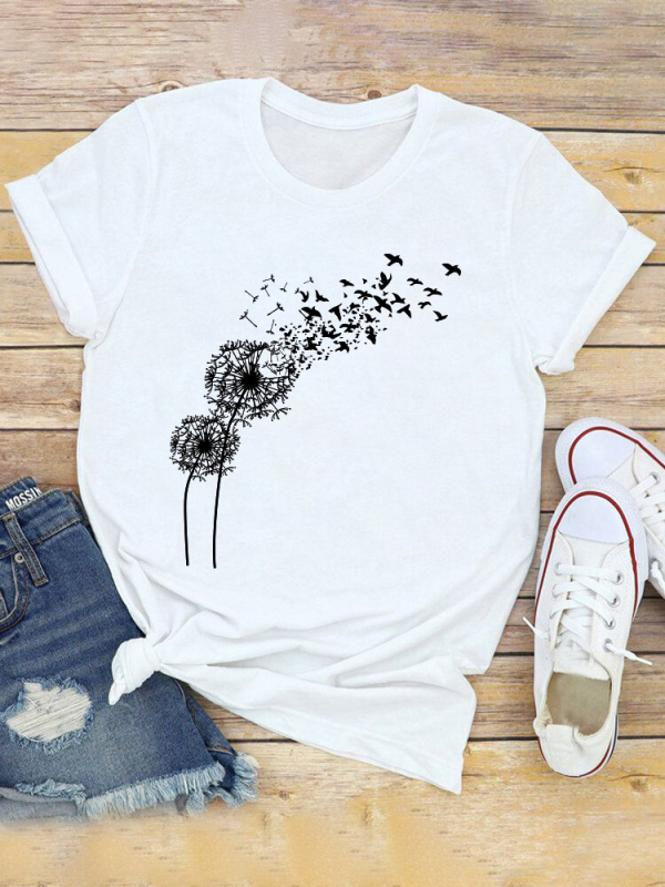 Tricou Dandelion pentru femei, stil european și american, cu mânecă scurtă, casual, de zi cu zi, top pentru femei, Dandelion, cu mânecă scurtă, mărime europeană