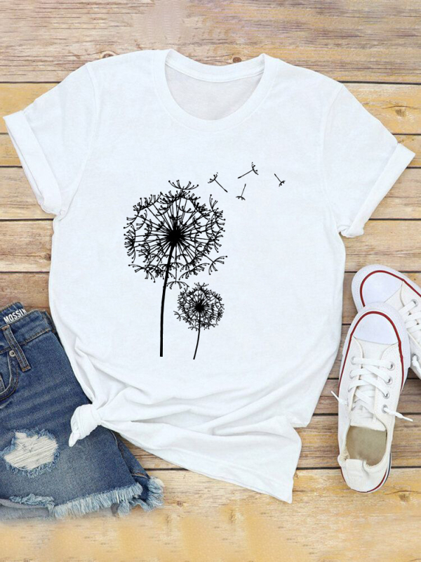 Tricou Dandelion pentru femei, stil european și american, cu mânecă scurtă, casual, de zi cu zi, top pentru femei, Dandelion, cu mânecă scurtă, mărime europeană