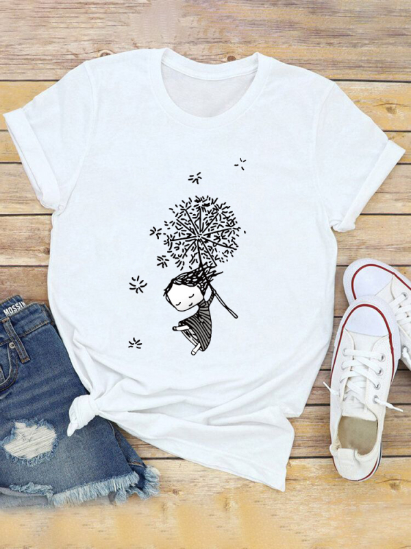 Tricou Dandelion pentru femei, stil european și american, cu mânecă scurtă, casual, de zi cu zi, top pentru femei, Dandelion, cu mânecă scurtă, mărime europeană
