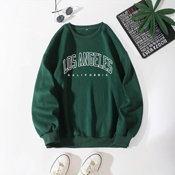 Veste pulover cu imprimeu de litere, veste casual cu mânecă lungă și guler rotund pentru toamnă și iarnă, orhidee neagră verde închis pentru femei