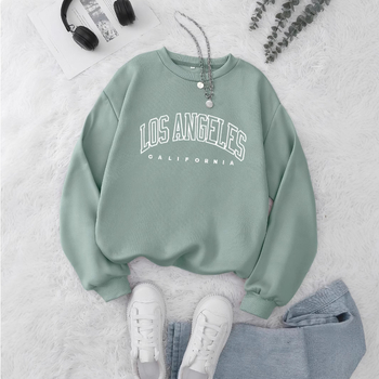 Veste pulover cu imprimeu de litere, veste casual cu mânecă lungă și guler rotund pentru toamnă și iarnă, orhidee neagră verde închis pentru femei