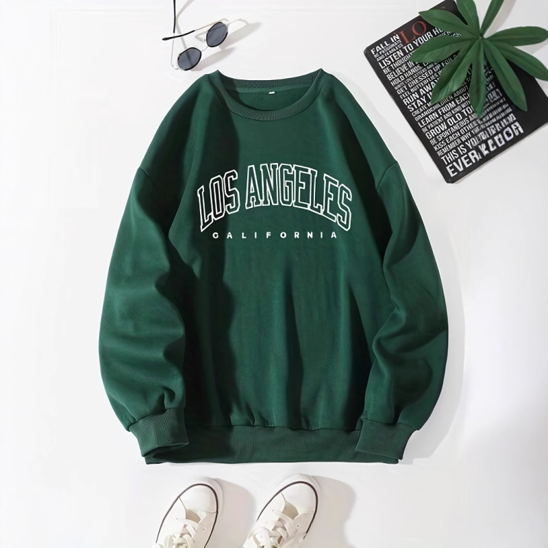 Veste pulover cu imprimeu de litere, veste casual cu mânecă lungă și guler rotund pentru toamnă și iarnă, orhidee neagră verde închis pentru femei