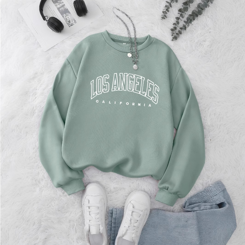 Veste pulover cu imprimeu de litere, veste casual cu mânecă lungă și guler rotund pentru toamnă și iarnă, orhidee neagră verde închis pentru femei