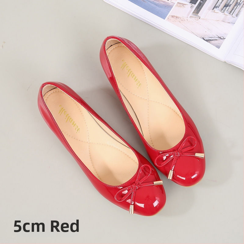 Pantofi de damă din piele naturală cu toc gros și vârf rotund, roșii, pentru mame de vârstă mijlocie, cu talpă moale, din piele, pantofi cu un singur strat, pantofi de nuntă cu toc mediu, mărime mică