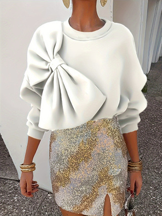 Dámske oblečenie pre ženy z európskych a amerických krajín z roku 2025, okrúhly výstrih, voľná ležérna mikina s dlhým rukávom a mašľou, Amazonka