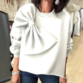 Dámske oblečenie pre ženy z európskych a amerických krajín z roku 2025, okrúhly výstrih, voľná ležérna mikina s dlhým rukávom a mašľou, Amazonka