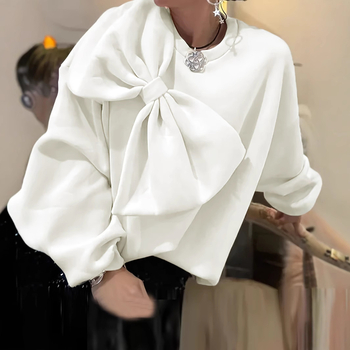 Dámske oblečenie pre ženy z európskych a amerických krajín z roku 2025, okrúhly výstrih, voľná ležérna mikina s dlhým rukávom a mašľou, Amazonka