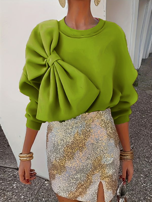 Dámske oblečenie pre ženy z európskych a amerických krajín z roku 2025, okrúhly výstrih, voľná ležérna mikina s dlhým rukávom a mašľou, Amazonka