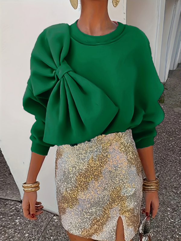 Dámske oblečenie pre ženy z európskych a amerických krajín z roku 2025, okrúhly výstrih, voľná ležérna mikina s dlhým rukávom a mašľou, Amazonka