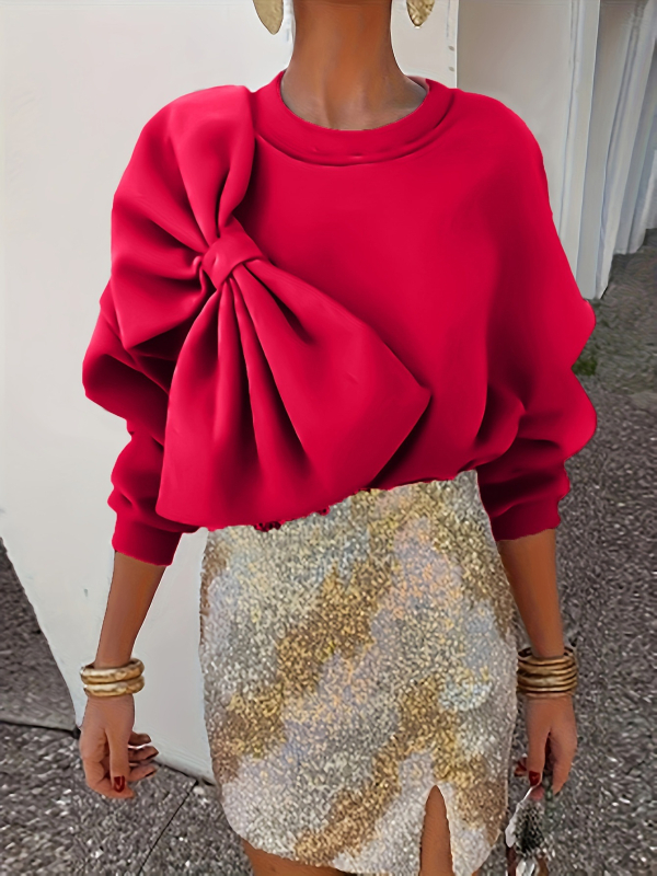 Dámske oblečenie pre ženy z európskych a amerických krajín z roku 2025, okrúhly výstrih, voľná ležérna mikina s dlhým rukávom a mašľou, Amazonka