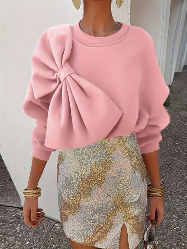 Dámske oblečenie pre ženy z európskych a amerických krajín z roku 2025, okrúhly výstrih, voľná ležérna mikina s dlhým rukávom a mašľou, Amazonka